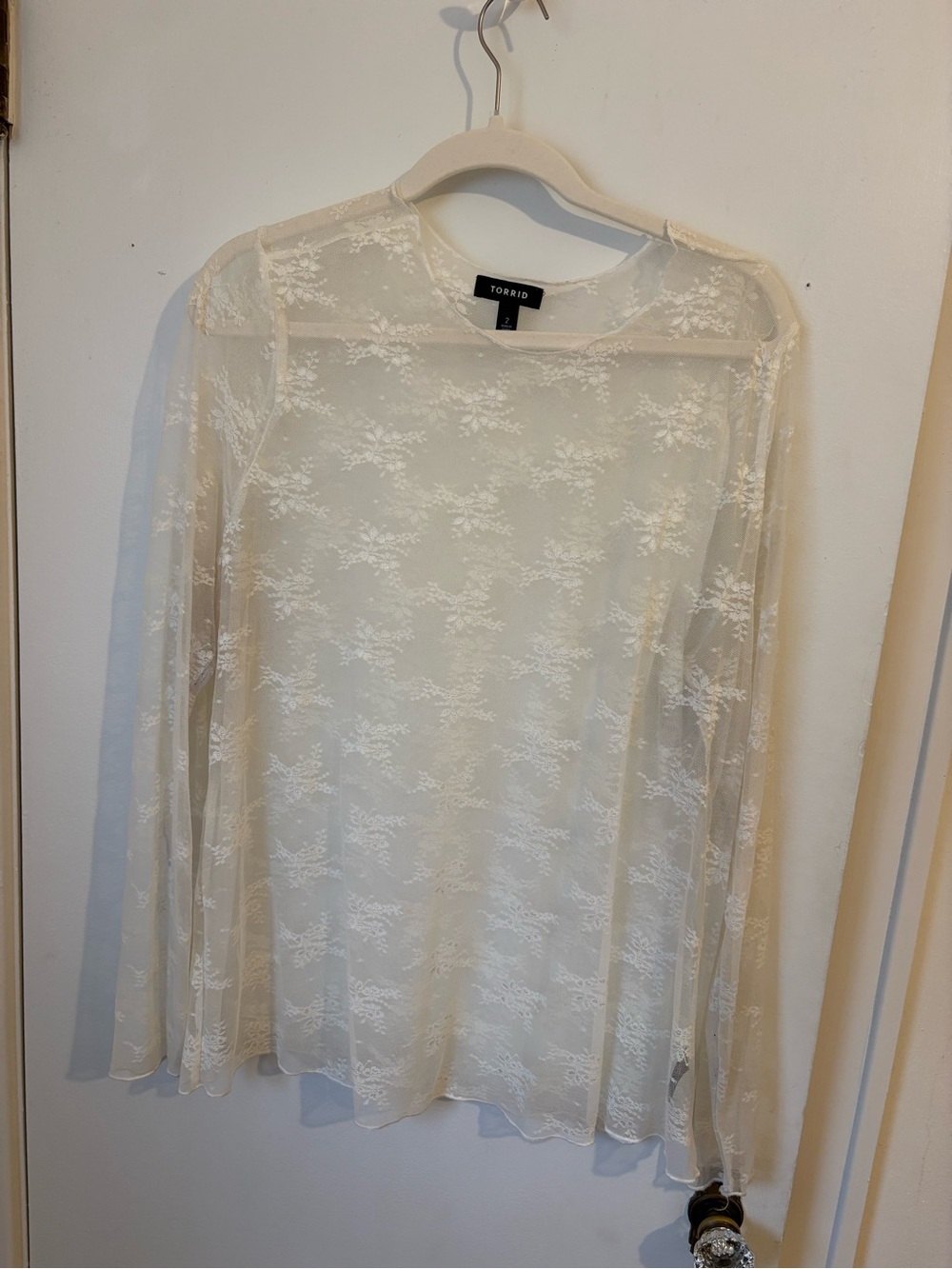 Torrid White Lace Long-Sleeve Sheer Top